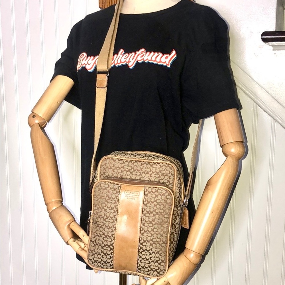 COACH Micro CC Monogram Canvas & Suede Compact Crossbody Shoulder Bag UNISEX
